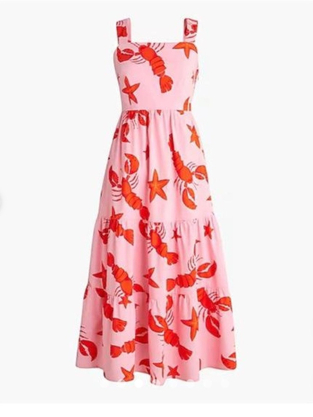 J Crew Pink Lobster Print Midi Dress